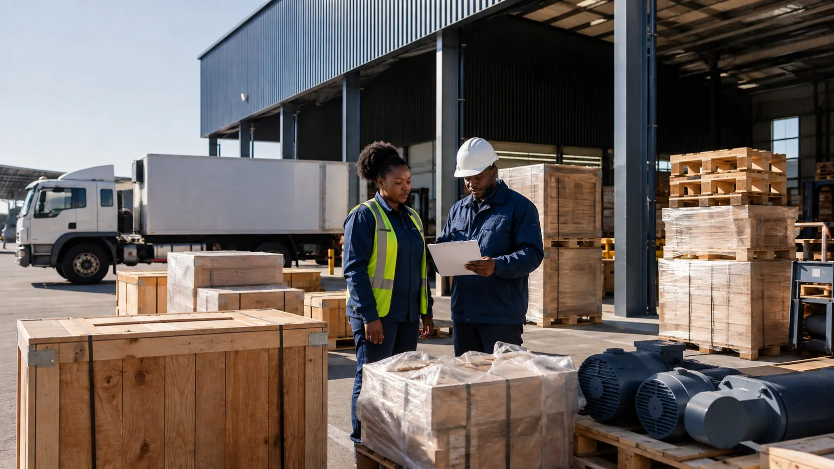 Modern industrial goods in a distribution warehouse